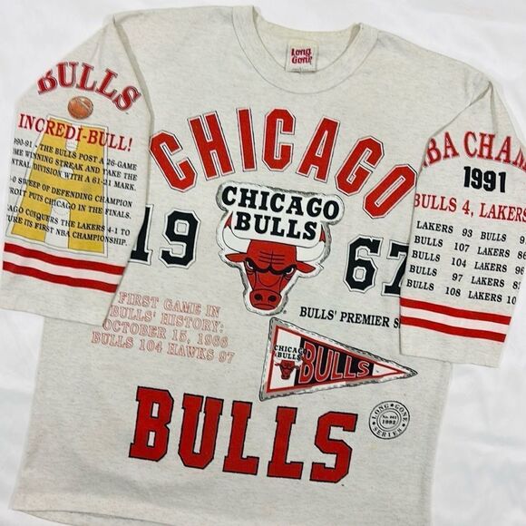 Vintage Chicago Bulls All Over Print Quarter Sleeve Tee - Picture 2 of 10